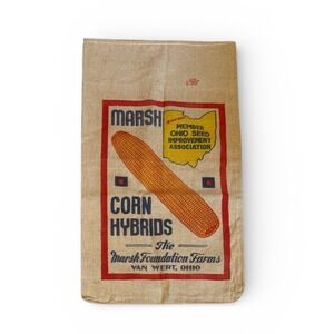Marsh Corn Hybrids Burlap Sack Vintage The Marsh Foundation Farms Van‎ Wert Ohio